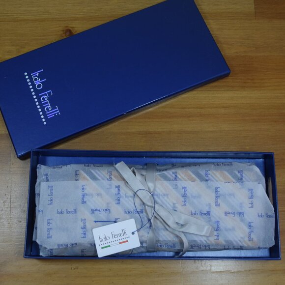 $570 ITALO FERRETTI Navy Blue Striped Handmade Silk Linen Neck Tie Italy XL - Picture 7 of 16